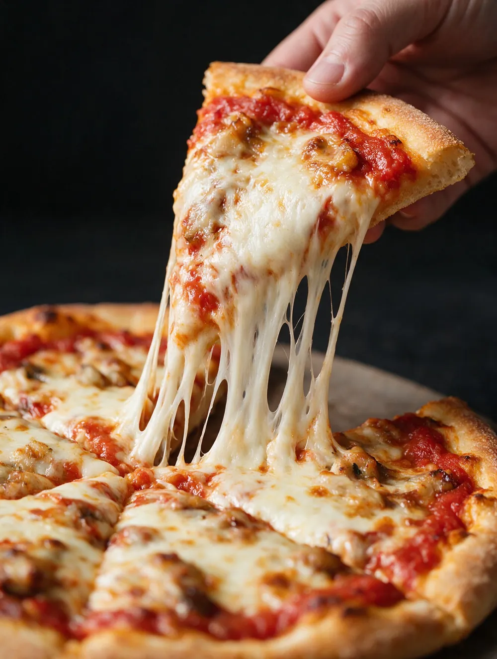 Une part de pizza qui file